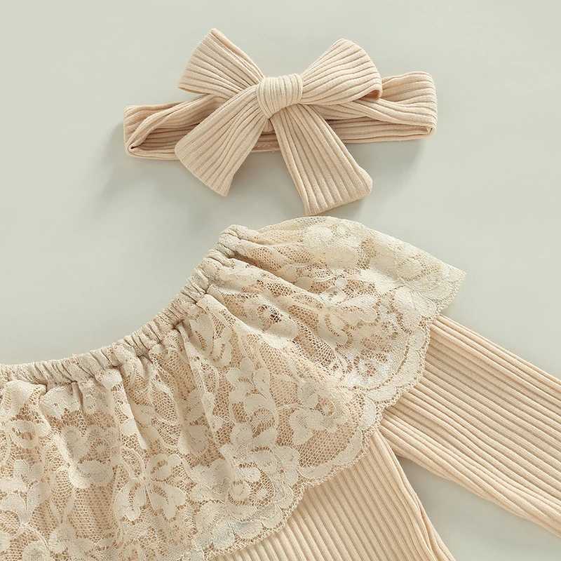 2022-10-28 Lioraitiin 0-24M childrens girls 2PCS pants set long sleeved round neck lace jumpsuit top denim bell bottom headband W250218