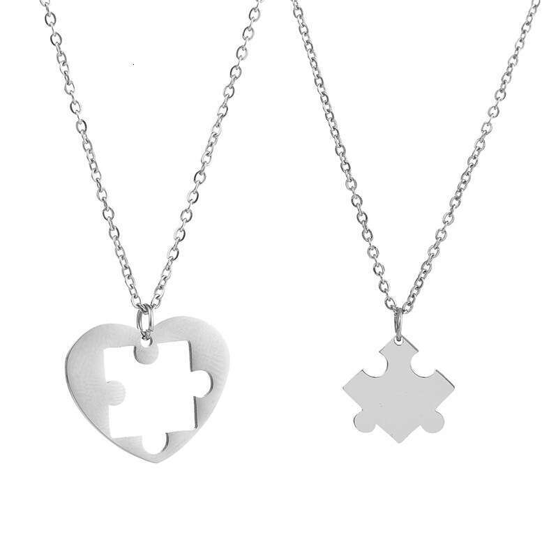 Korean version of minimalist Instagram style couple love building block necklace creative splicing 2-in-1 hip-hop pendant