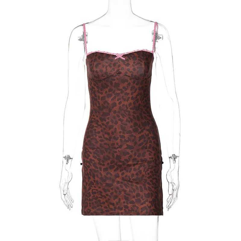 Basic Casual Dresses Lygens Leopard Print Slveless Slit Mini Short Dresses Sexy Party Vacation Beach Fashion Summer Y2K Strtwear Casual Clothes H25217