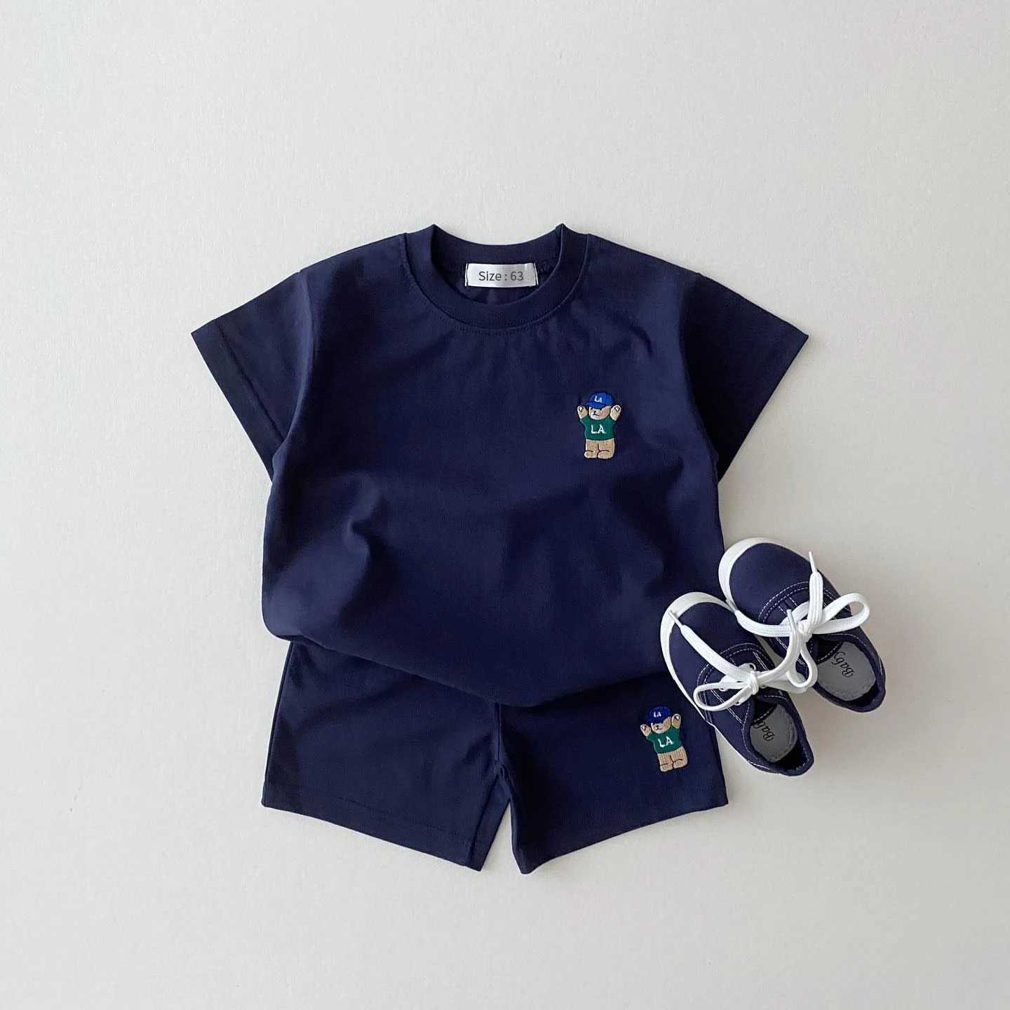 2024 Summer 2PCS Baby Clothes Infant Top and Bottom Set Baby Boys Girls Suit Bear Embroidery Thin Casual Sports Baby Outfit Set W250218