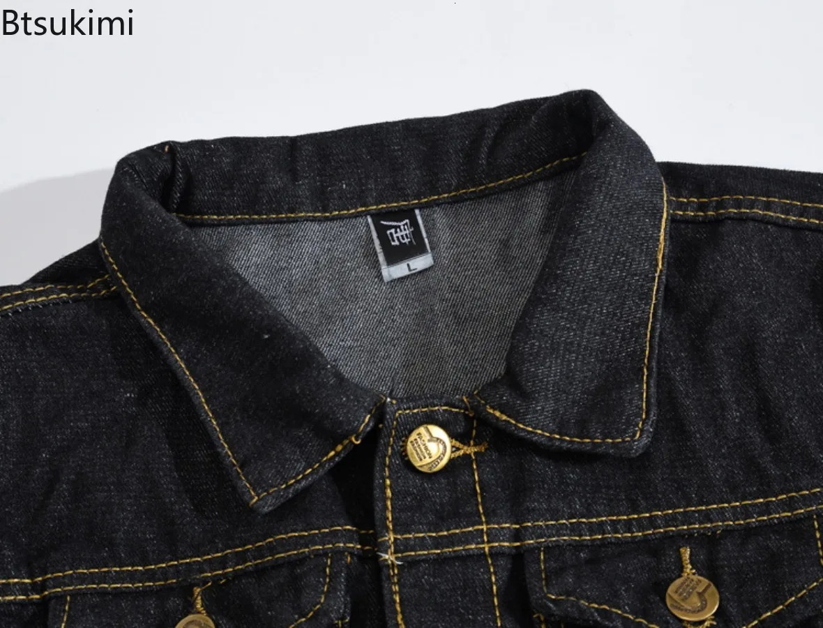 Mens Korean Style Black Denim Jackes Loose Casual Lapel Button Up Coats Fashion Versatile Male Jean Tops Men Clothing 250214