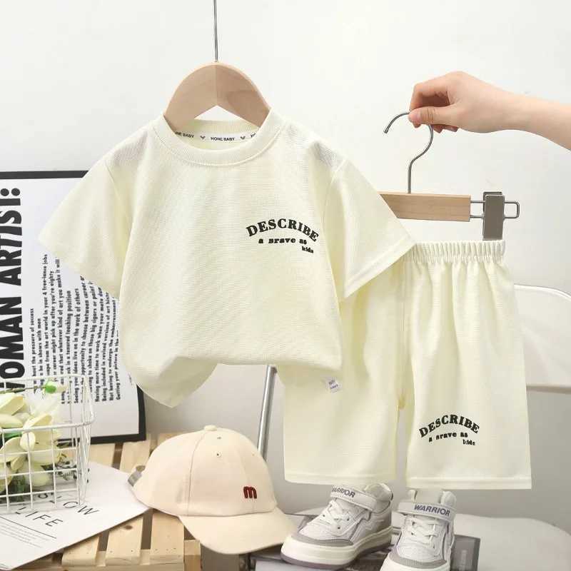 Boys Clothing Set Summer Waffle Short-sleeve Shirts+shorts 2pcs/set for Kids Girls Sports Suits Toddler Tracksuits Clothes W250218