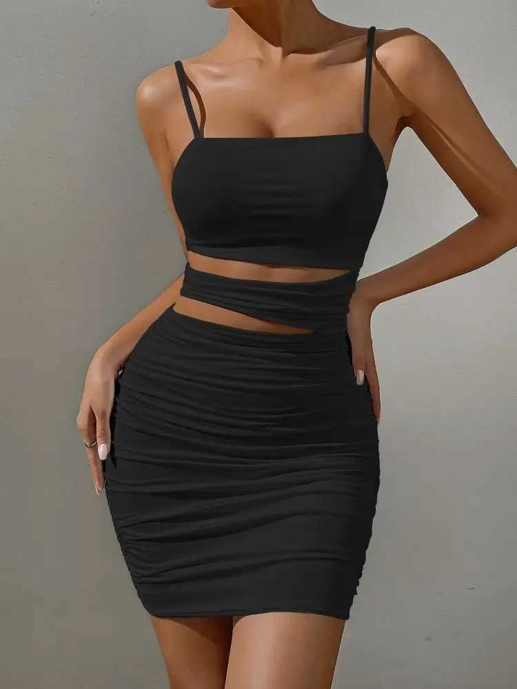 Basic Casual Dresses 2024 Women Summer New Sexy Spaghetti Strap Bodycon Mini Dress Cutout Slip Backless Party Evening Outfit Nightclub Vestidos Dress 