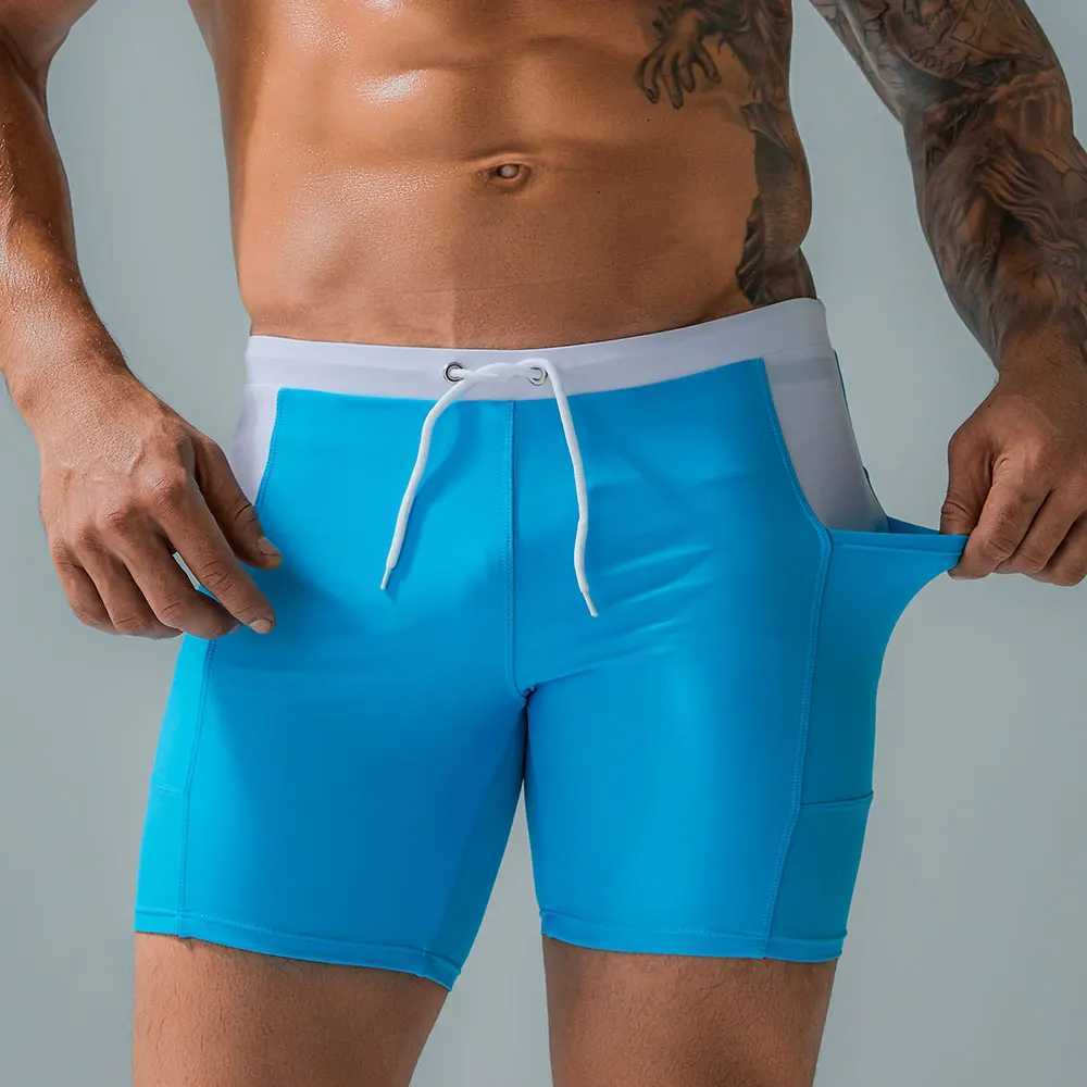 New Trunk Swimwear Swim Pants Solid Stretch Outdoors Casual Bathing-Pants Brand Beach Professional swimming trunks Man Swimsuit M250218
