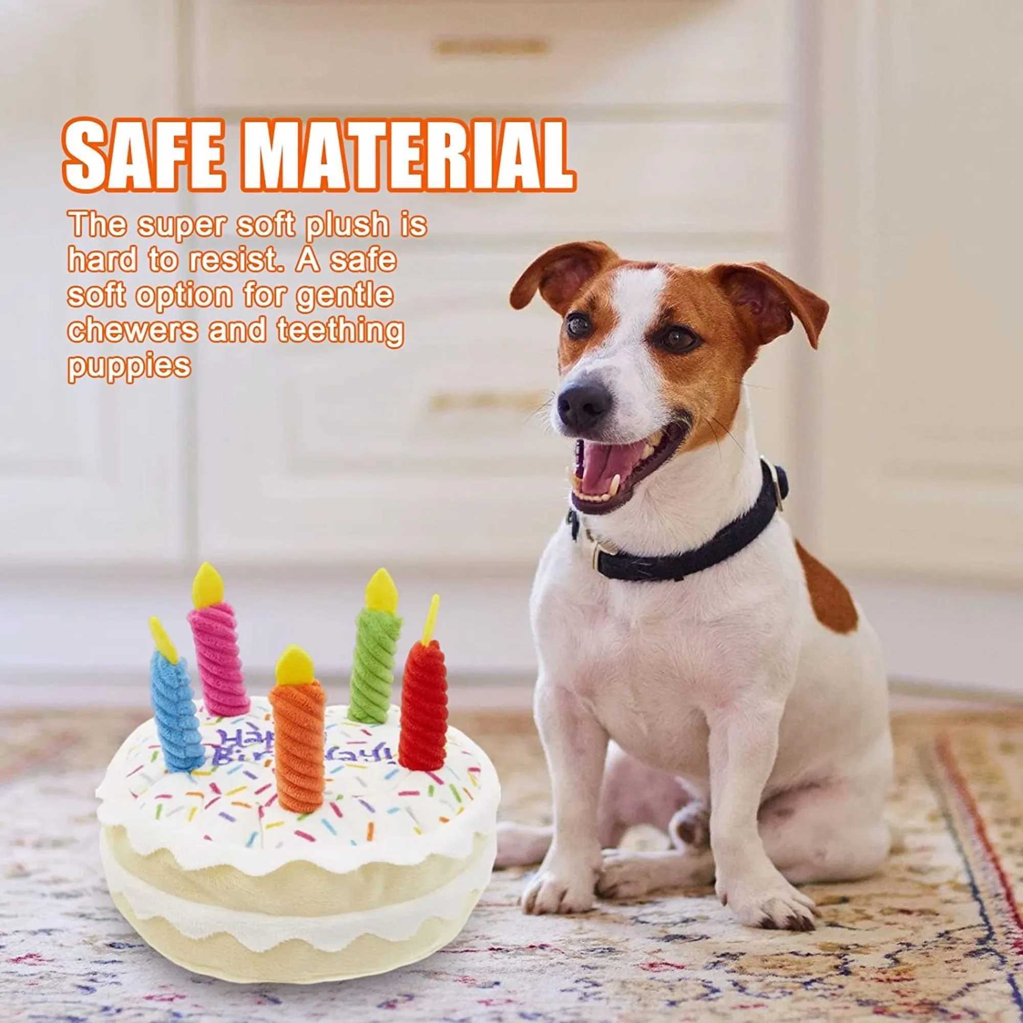 Others Dog Toys Chews Dog Birthday Cake Toy Soft Plush Squeaky with Colorful Candles Durable Funny Stuffed Chew for Large Breeds Birthday Gift scarf H