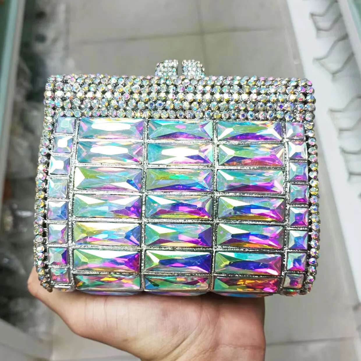 Rose Gold Mini Clutch Bags Party Purse Light Blue Evening Bag for Women Lovely Prom Pouch sm202