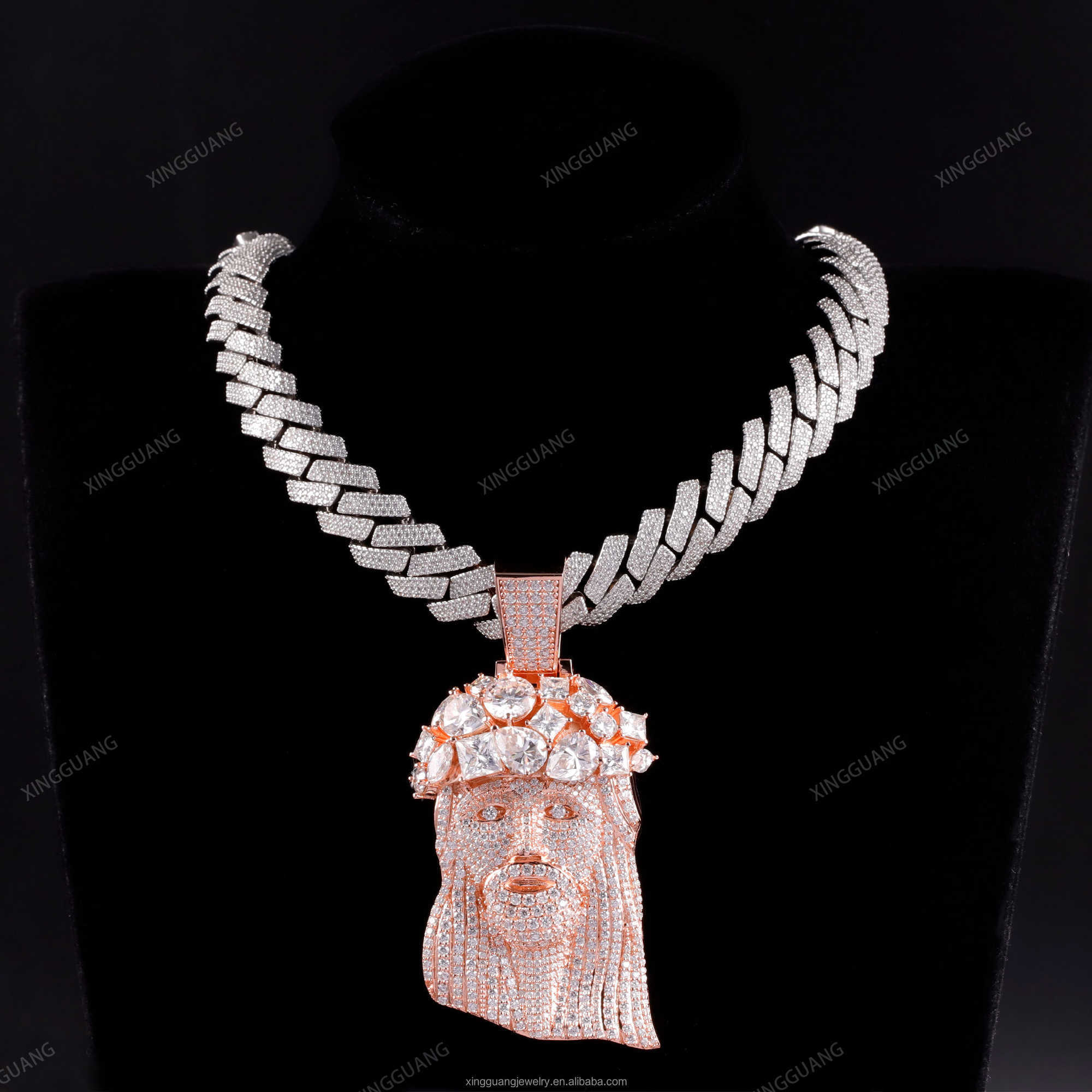 XingGuang 925 Silver Iced Out Moissanite Jesus Pendant 18K Rose Gold Plated Hip Hop Jewelry Moissanite Diamond Jesus Pendant
