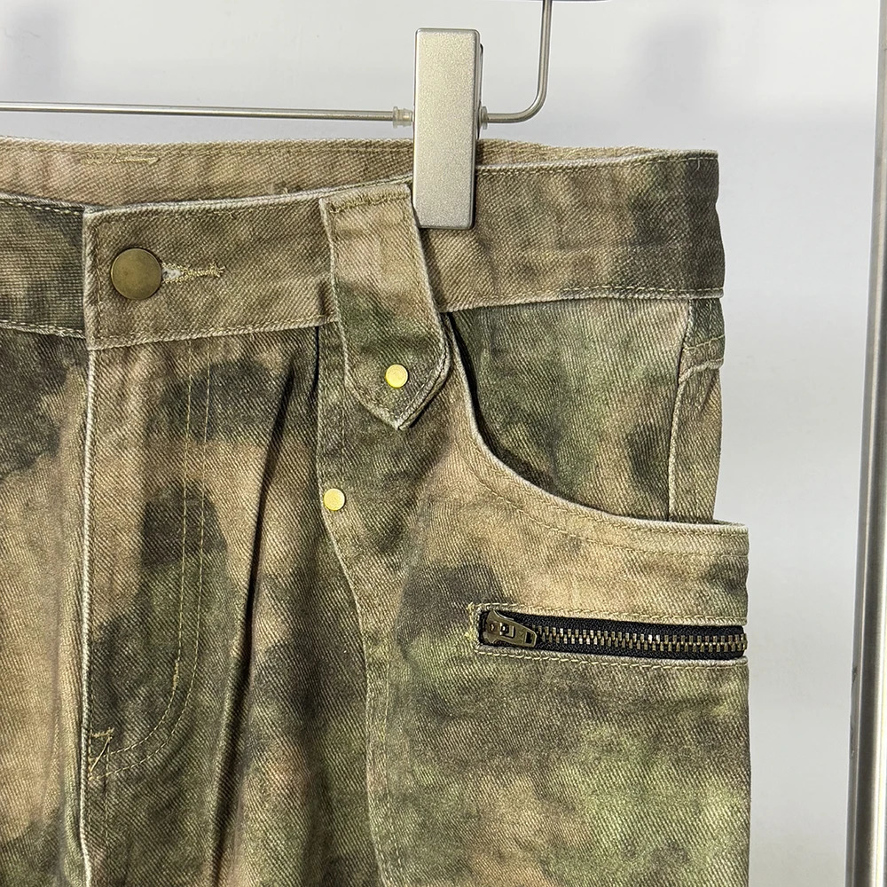 PFNW American Pleated Camouflage Straight Cargo Pants For Men Niche Vintage Loose Wide Leg Pants High Street Trousers 12C1807 250206
