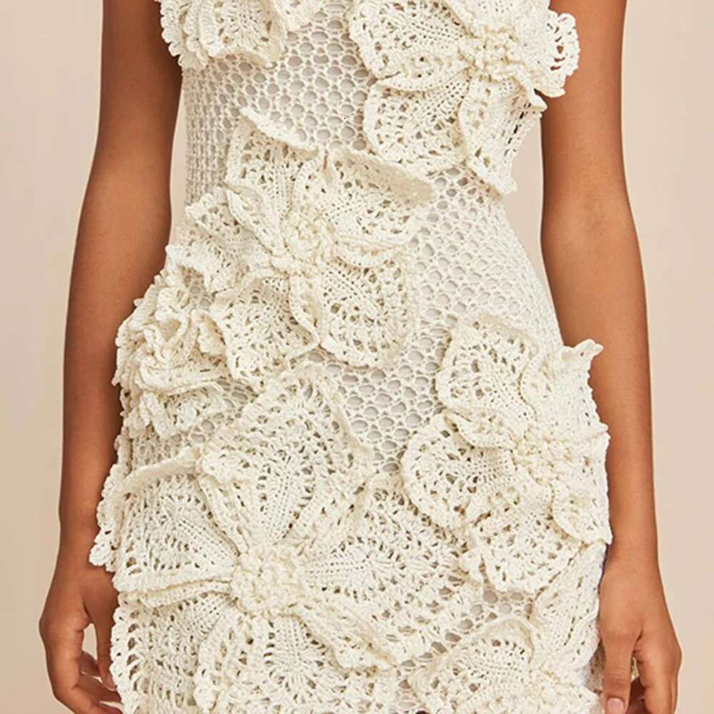 TWOTWINSTYLE Solid Hollow Out Designer Dresses For Women Halter Sleeveless Backless High Waist Spliced Appliques Dress Female