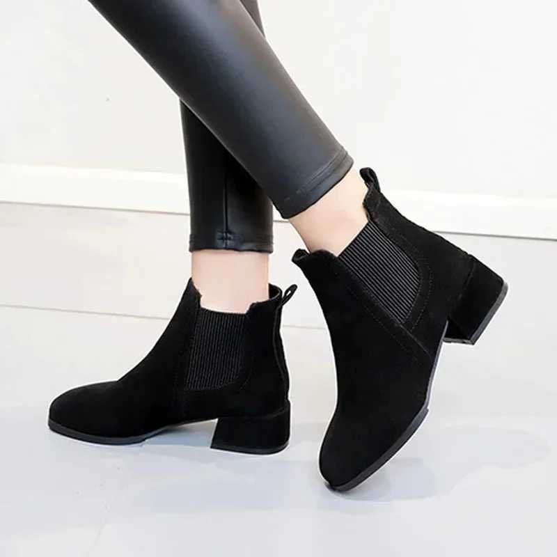 Women Ankle Boots Autumn Winter Boots Slip- Round Toe 3.5cm Square Heel Solid Casual Black Camel Booties Size 35-43XJ250217