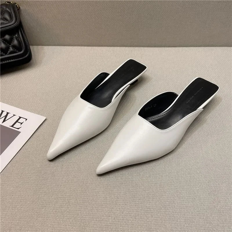 Summer Low Heel Slippers Close Toe Outdoor Mules Casual Pumps Street Style Woman Sandals Slip on Half Slippers Loafers 250217
