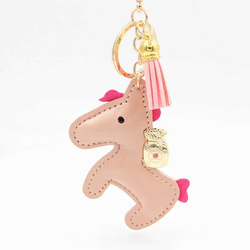 Keychains Lanyards PU Leather Charms Bag Pendant KeyChain Cartoon Horses Keyring Cute Animal Ornament Accessories Decoration Gift H250217