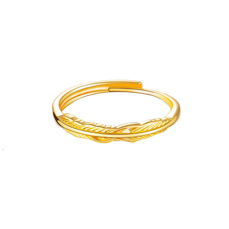 Simple gold feather ring for women, Japanese and Korean style, niche temperament, adjustable opening ring, birthday gift
