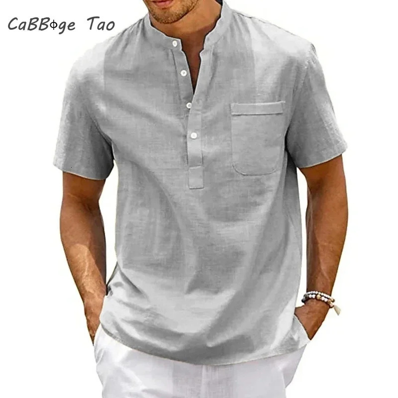 Summer mens casual slim fit polo shirt solid color breathable button short sleeved top refreshing and comfortable Tshirt 250213