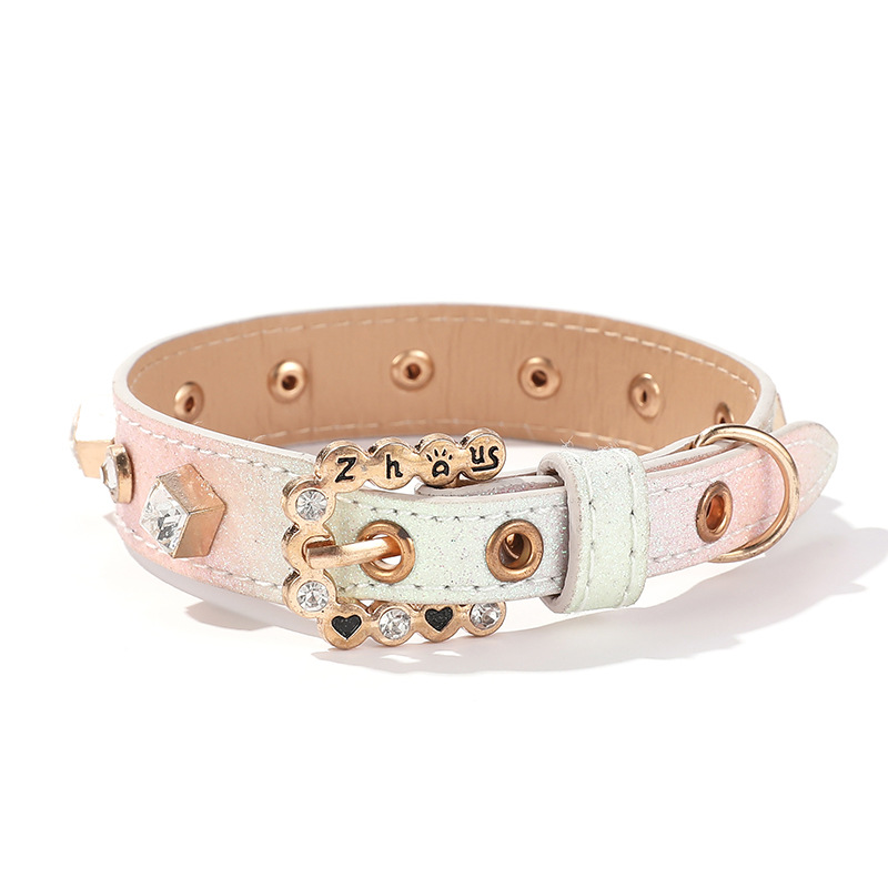Luxury Leather Dog Collar with Rhinestone Accessories,Shiny Gradient Leather Pet Collar, Adjustable Dog Accessories for Small Dogs, Pomeranian, Chihua