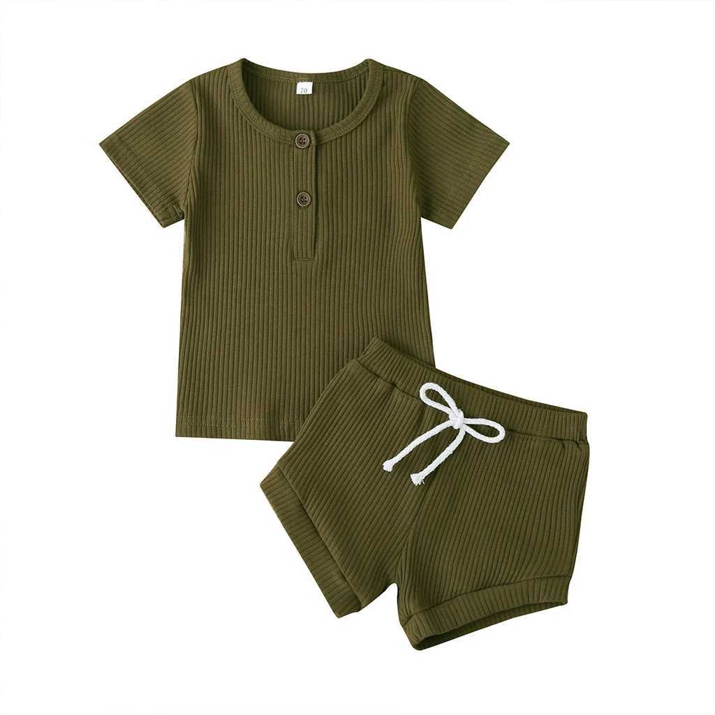 Toddler Boys Girls Summer Knitwear Set Short Sleeve T-Shirt and Solid Color Shorts Infant Outfits for Baby W250218
