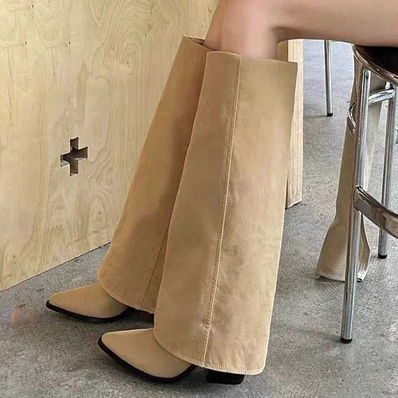 Knee High Heels Womens Boots Leather Shorty Fashion Shoes Pointed Toe Snow Boots New Designer Pump Punk Chelsea Botas Mujer Z250218