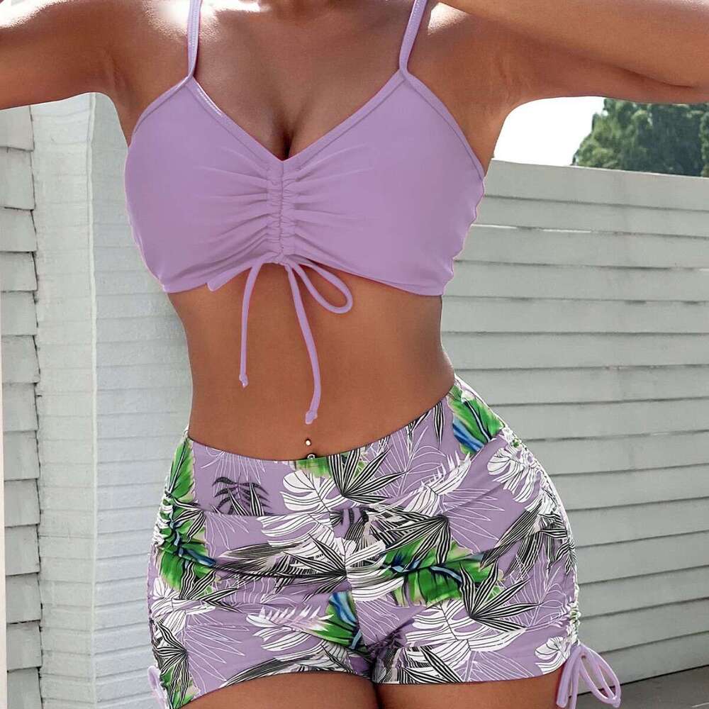 2025 New Female Sexy Strap Printed Drawstring Design Waist and Back Bare Bikini Swimsuit Bikinis Designer Bathing Suit Swimsuit Swim New Product New A