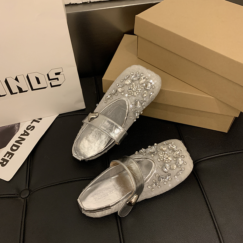 Top Quality Summer Women Flat Ballet Shoes Rhinestone Luxury Women slippers Platform Mesh Shiny Womens Casual Shoes Crystal Shoe Diamond Mary Jane San
