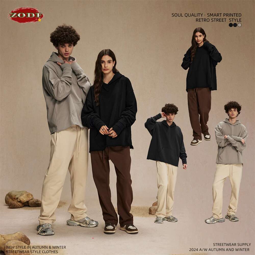 ZODF New Autumn Men Heavyweight 450gsm Hoodie Unisex Loose Ninja Sleeve 100% Cotton Hooded Pullovers Winter Coat HY0927