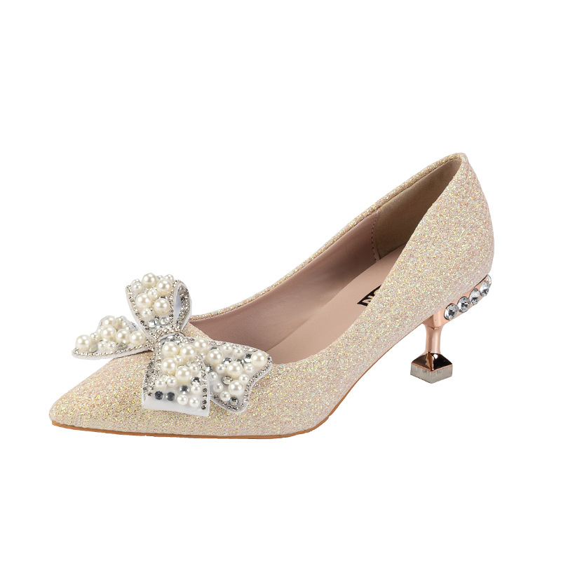 new dress shoes Thin heeled pearl butterfly shallow high-heeled shoes for women sandals slippers slides