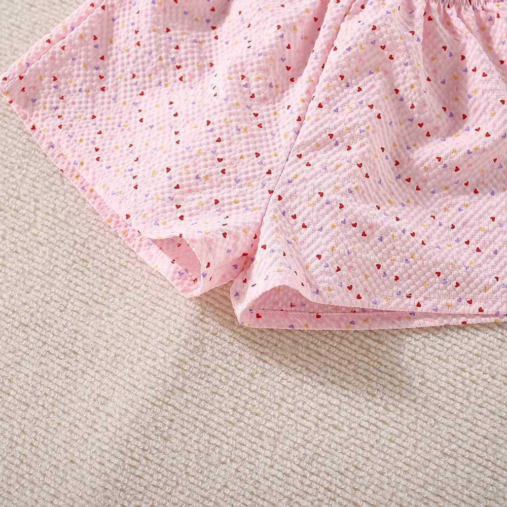 Girls Set 0-3 Years Old Summer New Bow Little Heart Flying Sleeve Camisole Top+Same Sle Shorts Two-Piece Set W250218