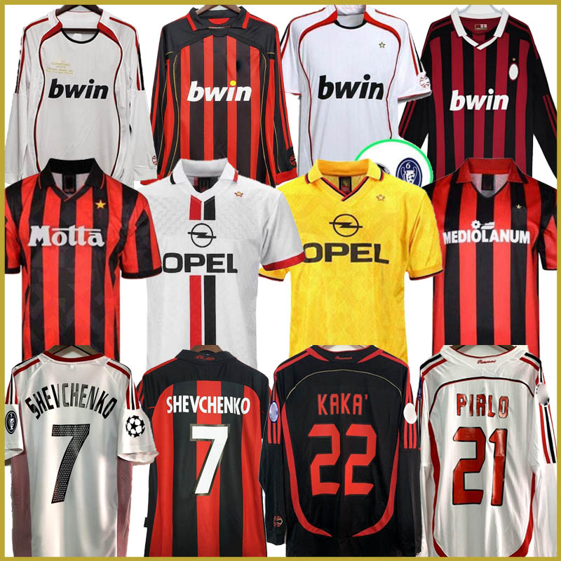 Retro ac kaka Soccer Jerseys long sleeve Baggio Milans BASTEN Pirlo Inzaghi Gullit Shevchenko Classic Kit 95 96 97 06 07 09 10 home away football shirt fourth