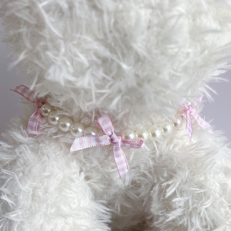 Pearl Dog Necklace with 3 Cute Bows, Cat and Dog Cute Pearl Necklace for Small Medium Dogs Pomeranian, Chihuahua, Pet Neck Decoration, Adjustable Pet 