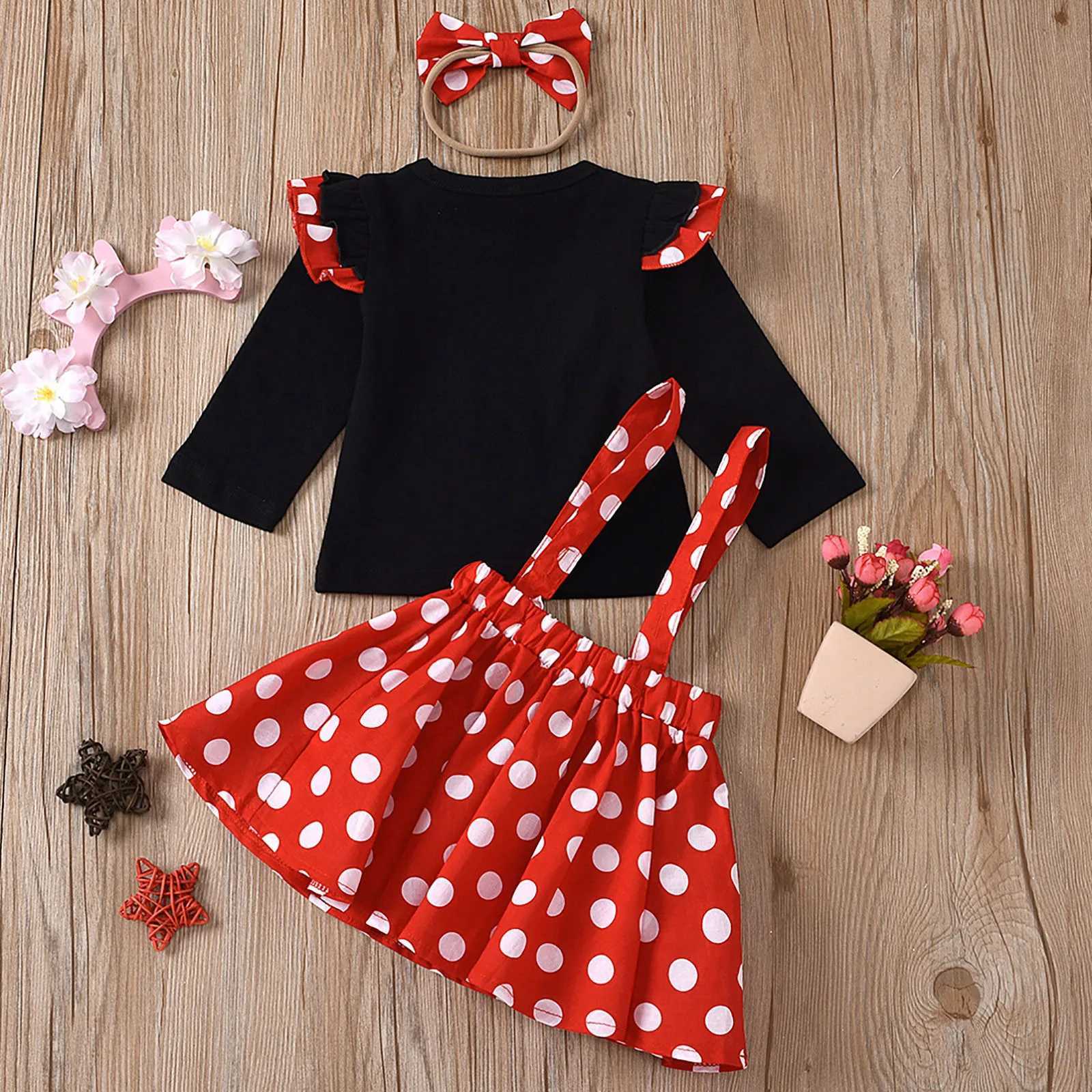 1-5 Years Children Outfit Baby Clothing Set Girl Summer Birthday Costume Kids Dots Tops Skirt Cosplay Dress with Headband W250218
