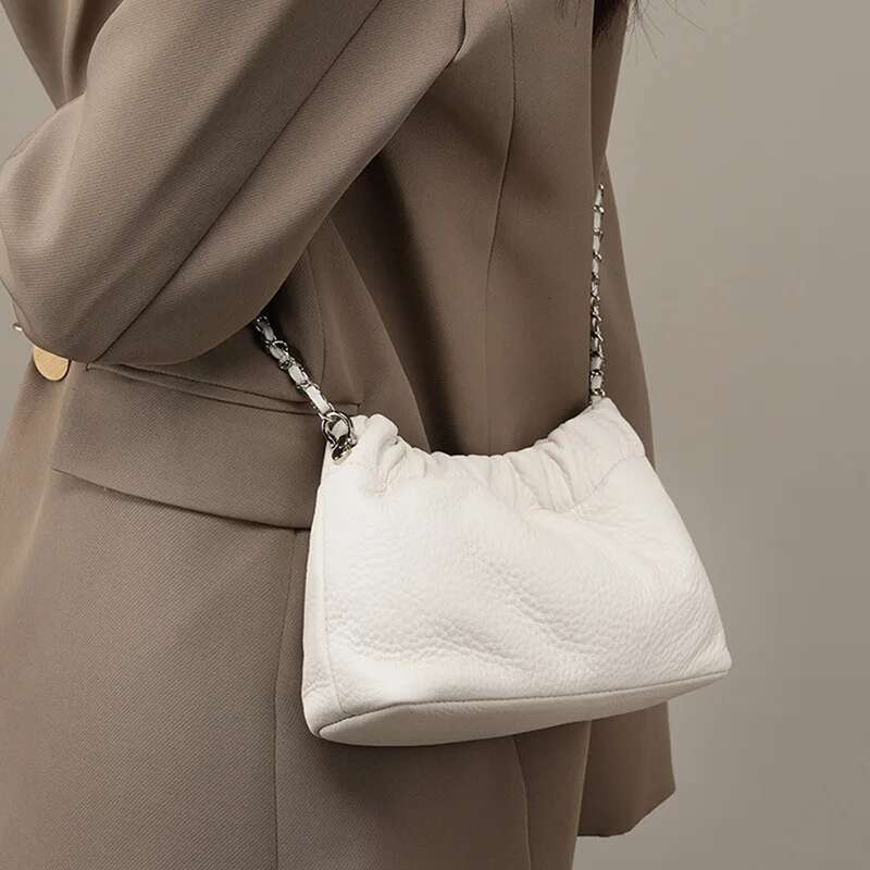 Genuine Leather Cloud Shoulder Bag Handbag Women's Crossbody Bags Cowhide Underarm Small Chain Dumpg Bag Ladies Korea