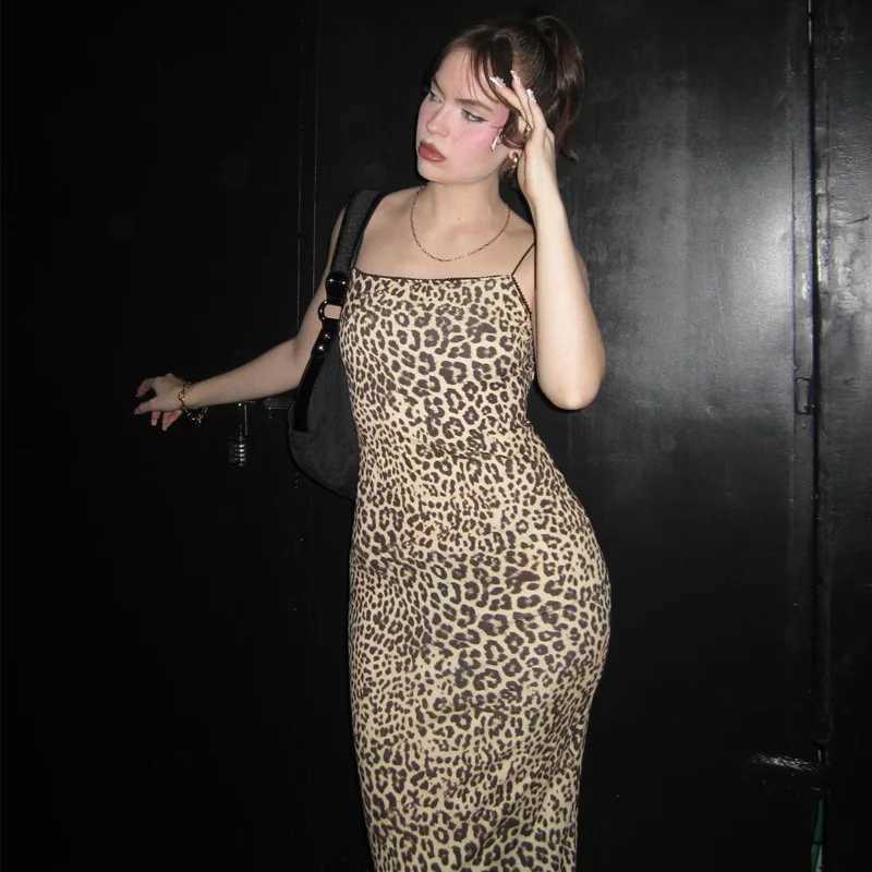 Basic Casual Dresses Lygens Leopard Print Spaghetti Backless Long WomenS Dresses Summer Elegant Evening Beach Vacation Dress Party Ladies Outfit H2521
