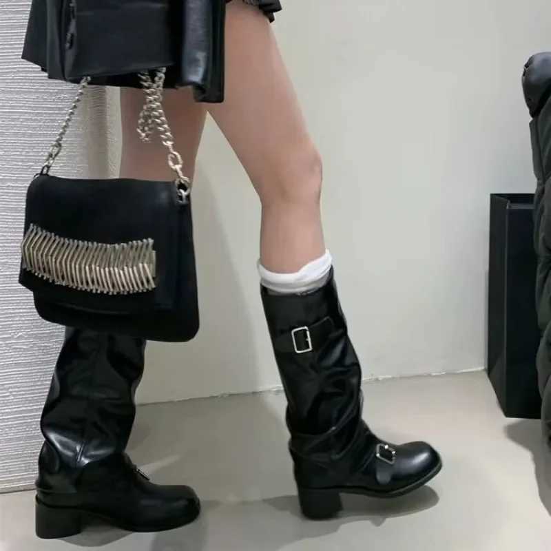 Woman Boots Knee High Platform Chunky Heels Trend Punk Gothic New Rock Leather Fi Womens Shoes Motorcycle Footwear Q221XJ250217