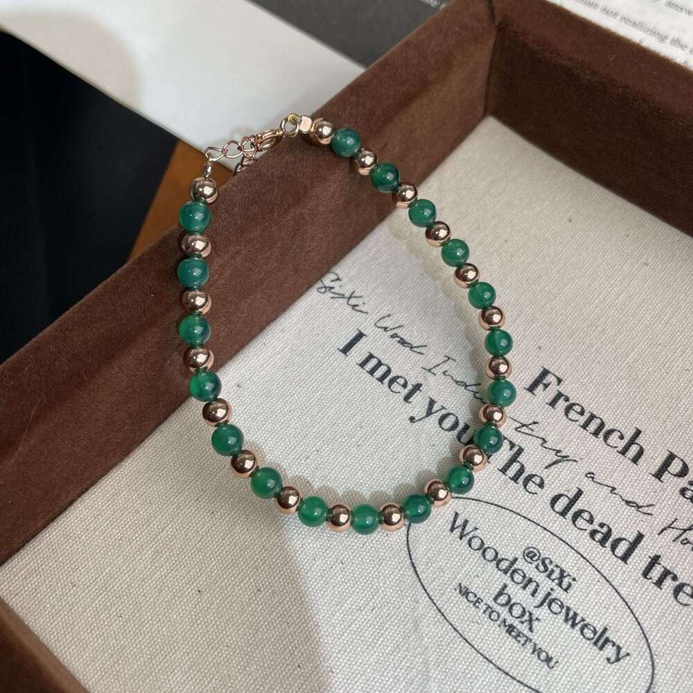 Tiqi S sier green agate necklace, women's new Chinese style bracelet, natural stone layered collarbone chain accessory