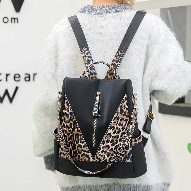 High Beauty Shoulder Bag for Women New Travel Fashion Leopard PU Bag Large Capacity Backpack