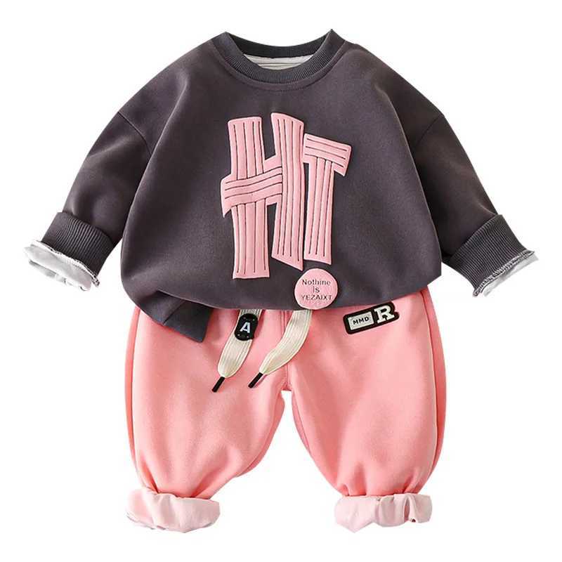 2024 autumn two-piece clothing set for children and boys cotton patch sportswear tracking clothes stickers sports pants baby clothing W250218