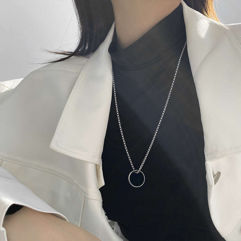 Wang Yibo's Same Style Titanium Steel Ring Necklace for Women's Instagram Trendy Hip Hop Personality Couple 2021 New Sweater Chain