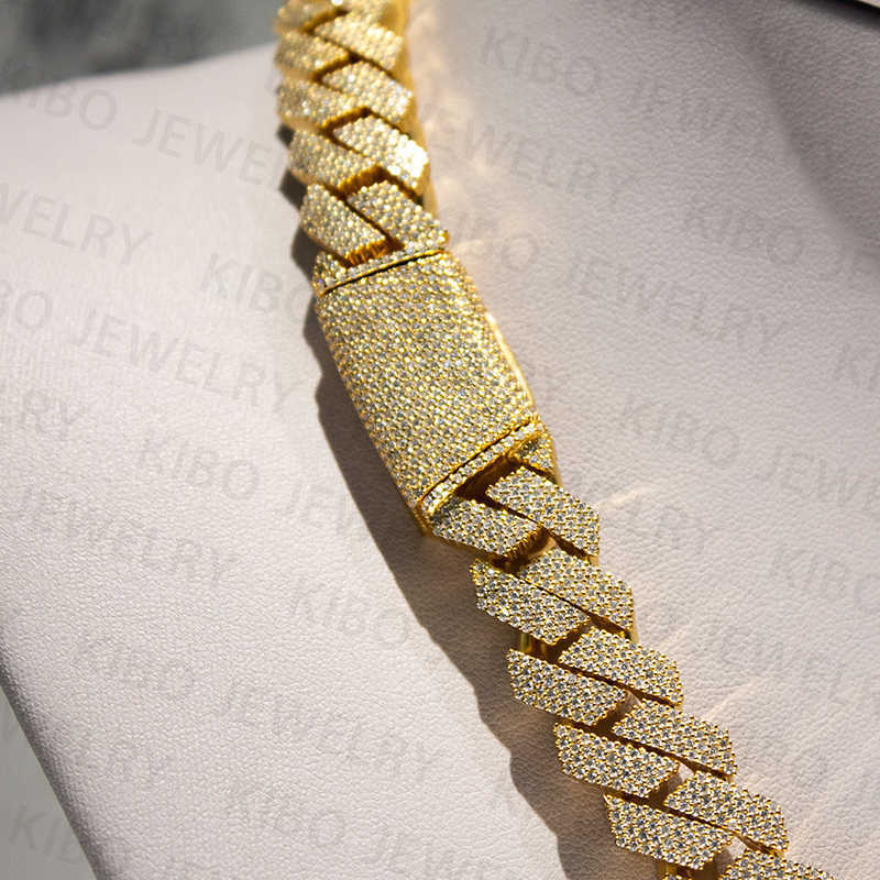 925 sterling silver gold plated Iced out vvs moissanite hip hop big thick 14mm cuban link moissanite chain necklace