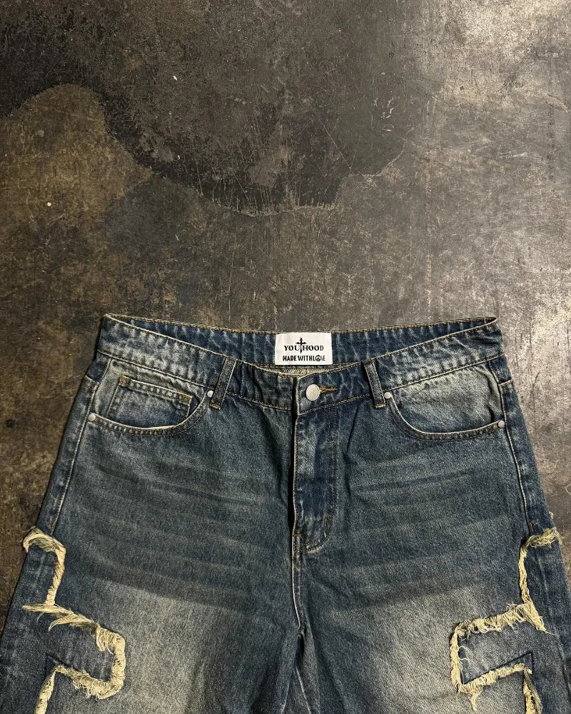 Y2K Harajuku Style Fashion Hip Hop Cross Patch Denim Shorts Women Vintage Streetwear Casual Joker Gothic Shorts 250213