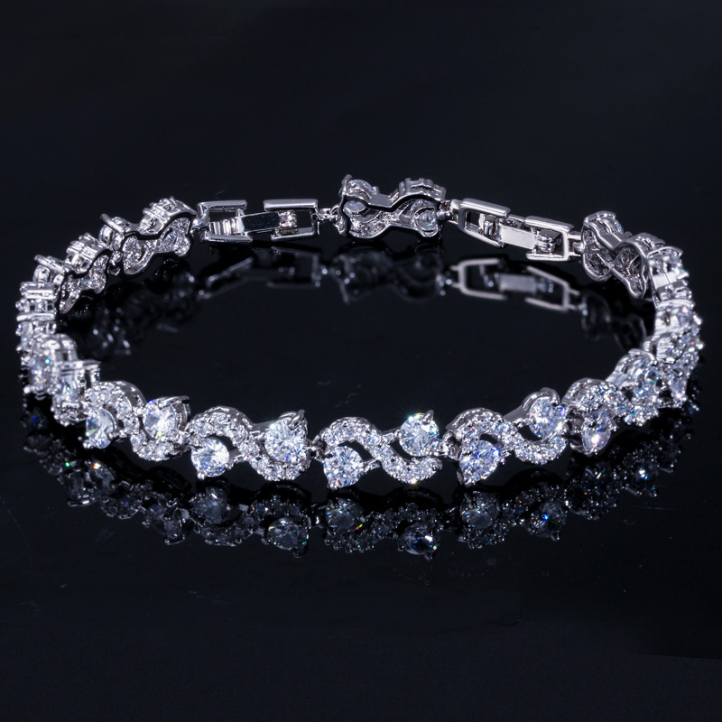 Handmade Sparkling Rulalei Brand Wedding Bracelet Luxury Jewelry 18K White Gold Sapphire 5A Cubic Zircon CZ Diamond Gemstones Party Women Bridal Bangl