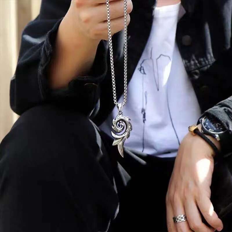 Korean version of hip-hop necklace, female ins, phoenix flame men's trendy and personalized titanium steel pendant, punk bouncing accessories