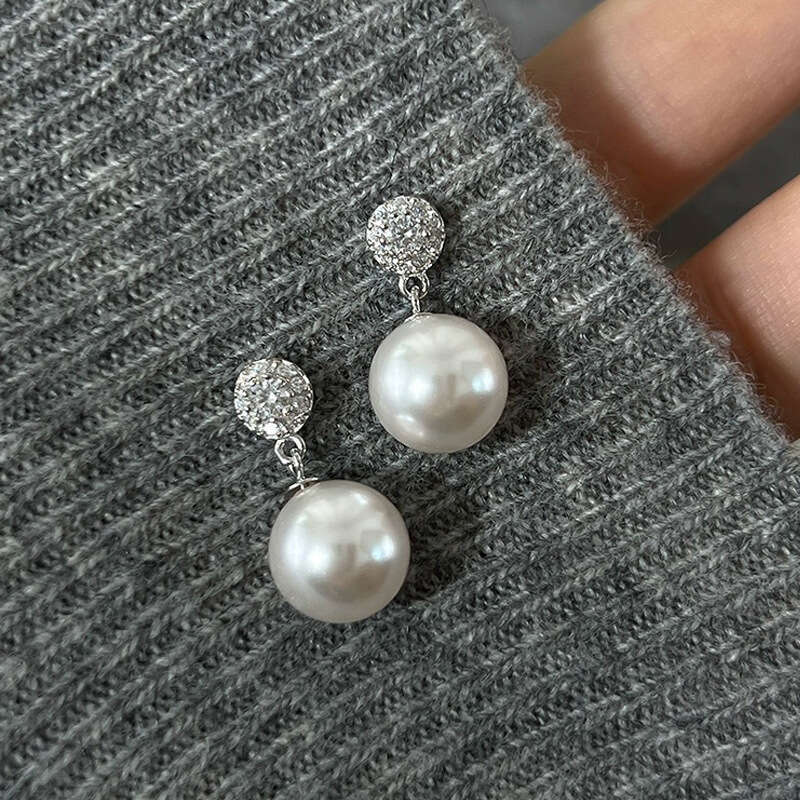 Tichy S Pure Sier Simple Shi Jia Pearl Women's French Light Versatile High end Earrings