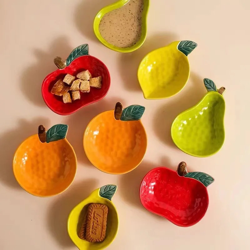 Fruit Shape Sauce Dish Ceramic Seasoning Dipping Bowl Ketchup Soy Vinegar Dip Dish Fruit Salad Butter Plate Tableware Decoration 250214