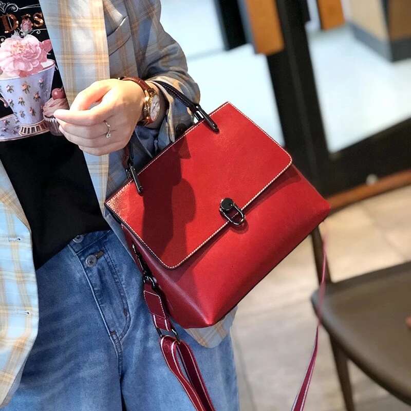 Hifashion Oil Wax Cowhide Genuine Leather Shoulder Crossbody Bags For Women New 2024 Trend Designer Short Handle Ladies Handbags