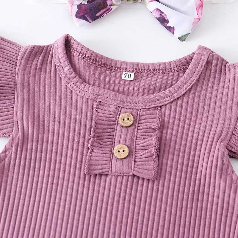 Newborn Baby Girl Clothes Summer 3Pcs Outfit Set Fashion Sleeveless Solid Color Rompers Casual Overalls Headband Infant Clothing W250218