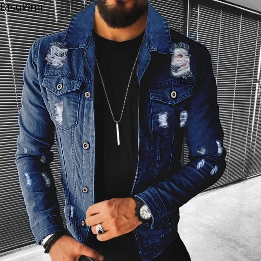 Mens Denim Jackets Spring Autumn Casual Slim Fit Stylish Motorcycle Jean Man Lapel Tops Trend Streetwear 250214