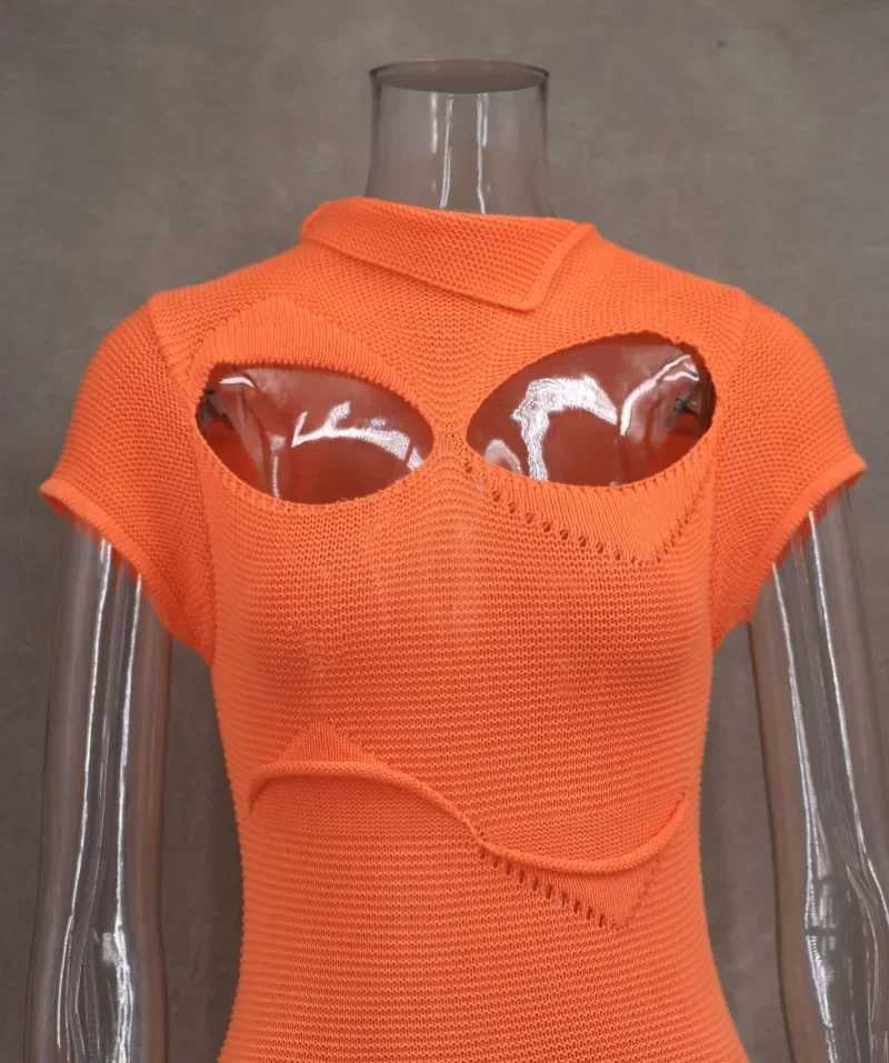 Basic Casual Dresses Orange Blue Gradient Hollow Out Bodycon Maxi Dress Women Sexy O-neck Short Slve Tassel Knitted Long Robe Strtwear Outfits H25217