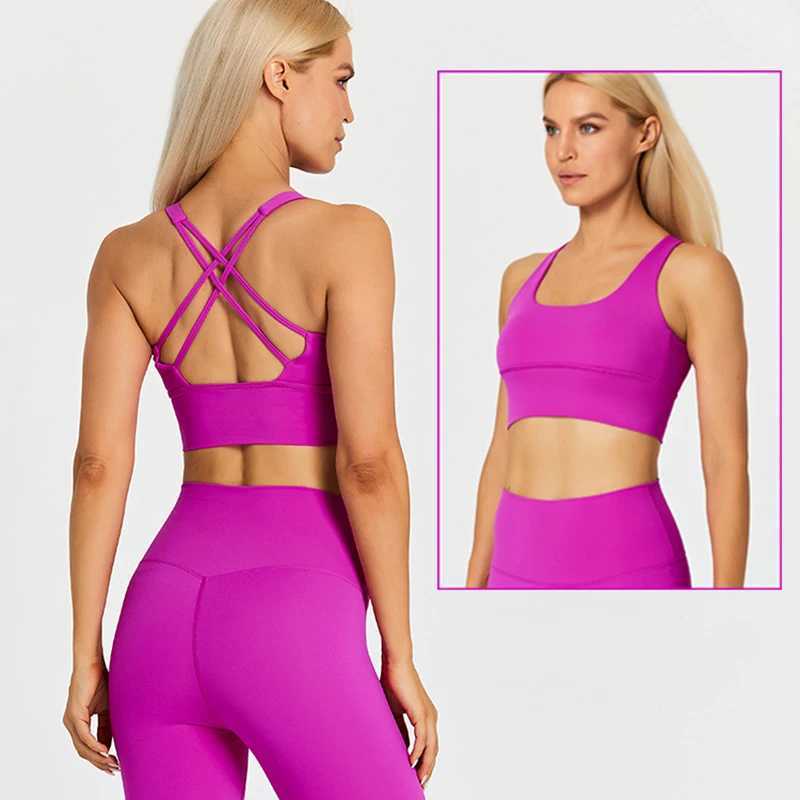 Active Shirts Tees Naked Fl Set Women Sportswear 2 Piece Strappy Sports Bra High Waist Gym Leggings Workout Outfit Active Wear H25218