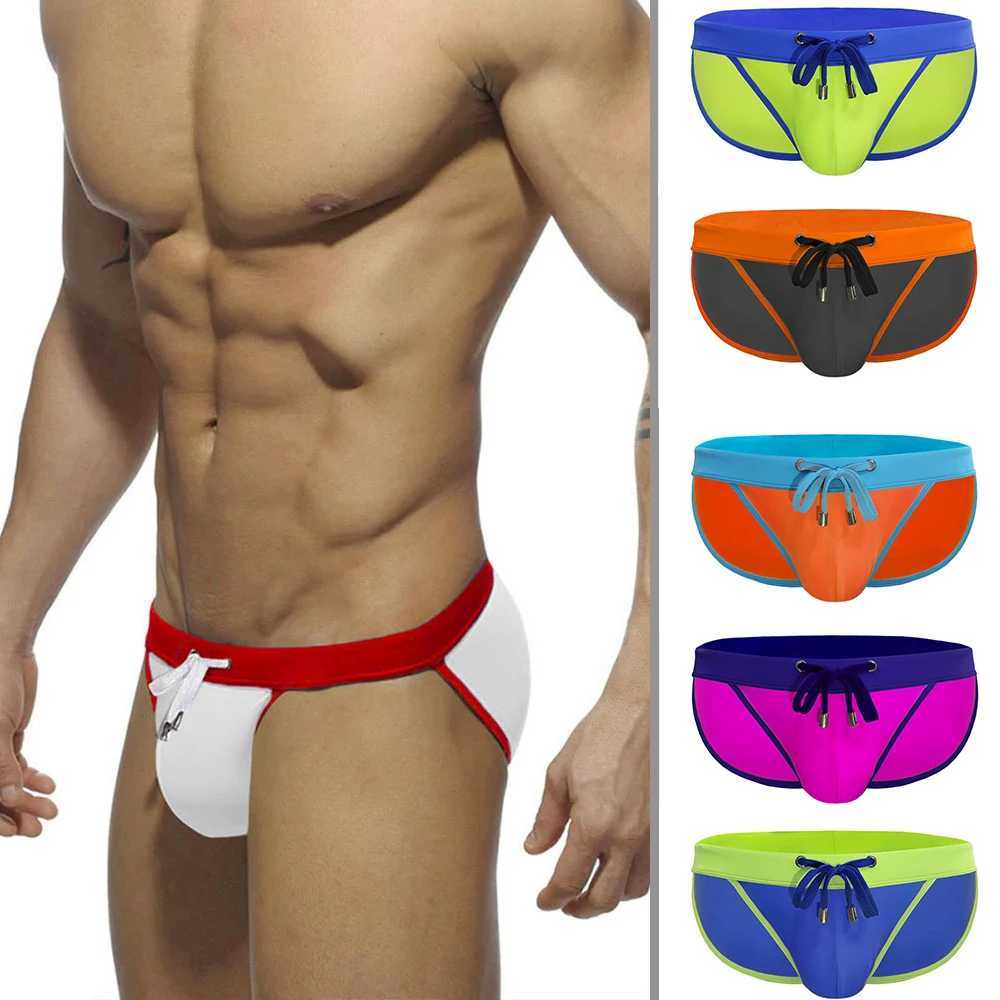 European And American Mens Sexy High Fork Triangle Swim Trunks Fashion Color Matching Simple Beach Low Waist Triangle Bikini Me M250218