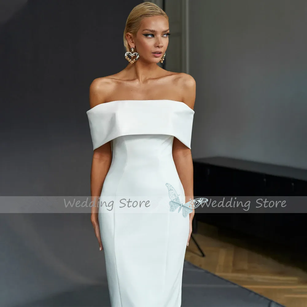 Short Wedding Dress Simple Off the Shoulder Sheath/Column Wedding Gown For Women 2025 Bride Backless Short Bridal Reception Dress Vestido De Noiva Cus