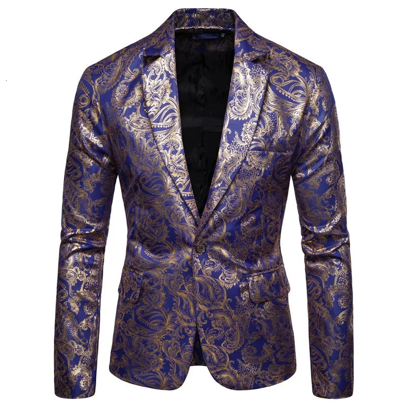 Mens Golden Floral Blazers Business Casual Suit Wedding Dress Gold Blazer Men 250214